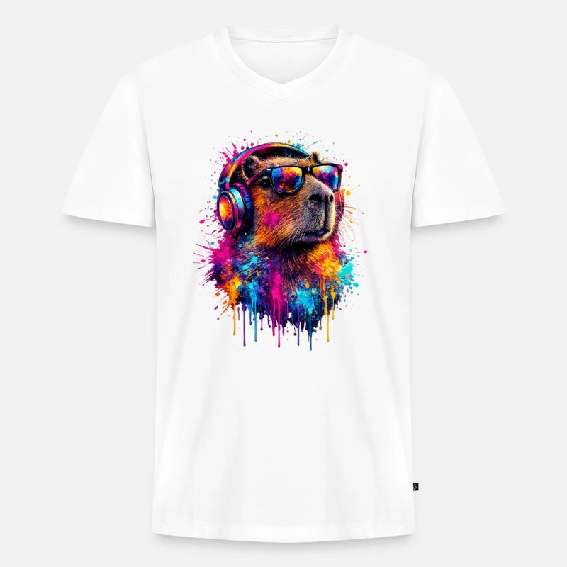 Capybara - Männer Premium Bio T-Shirt mit V-Ausschnitt - Weiß