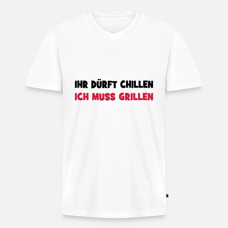 grillen - Männer Premium Bio T-Shirt mit V-Ausschnitt - Weiß