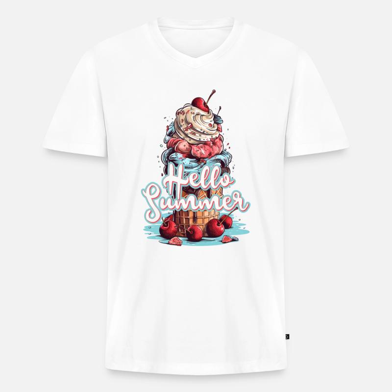 Hello Summer Eis Eiscreme Eisdiele - Männer Premium Bio T-Shirt mit V-Ausschnitt - Weiß