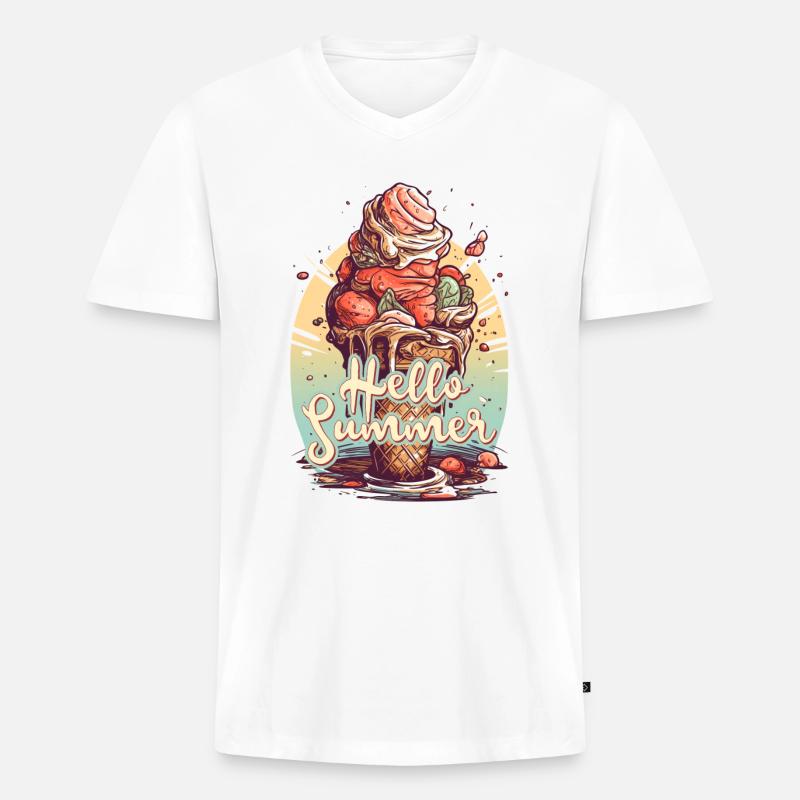 Hello Summer Eis Eiscreme Eisdiele - Männer Premium Bio T-Shirt mit V-Ausschnitt - Weiß