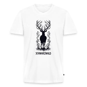 Schwarzwald Hirsch Jäger Heimat Urlaub - Männer Premium Bio T-Shirt mit V-Ausschnitt - Weiß - Vorne - Nico (187cm)