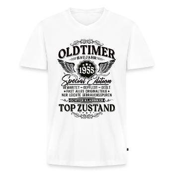 Oldtimer Baujahr 1955 Jahrgang Geburtstag Geschenk - Männer Premium Bio T-Shirt mit V-Ausschnitt - Weiß - Vorne - Nico (187cm)