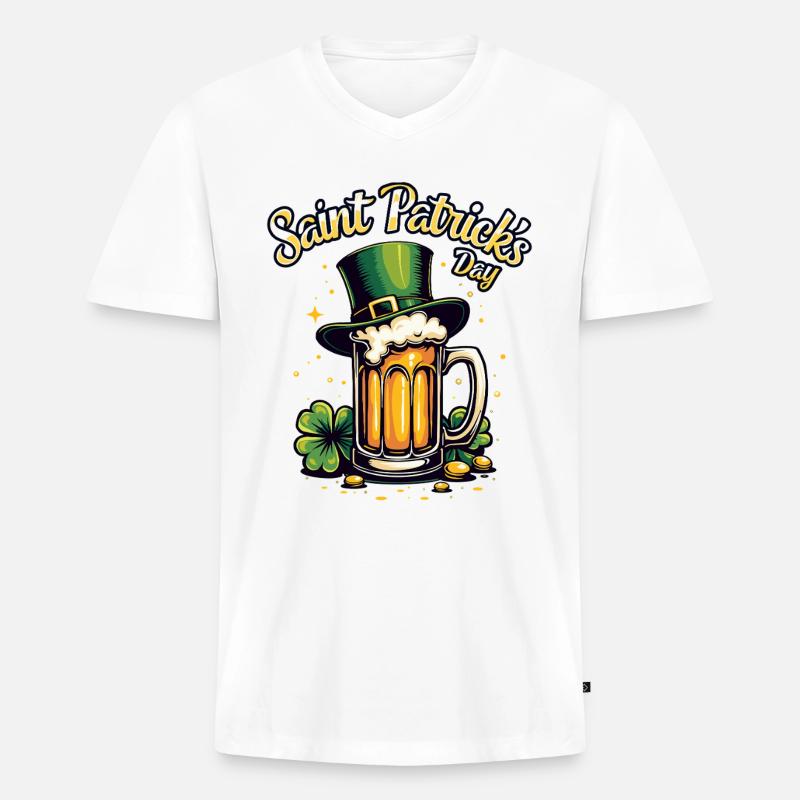 St Patrick`s Day Bier - Männer Premium Bio T-Shirt mit V-Ausschnitt - Weiß