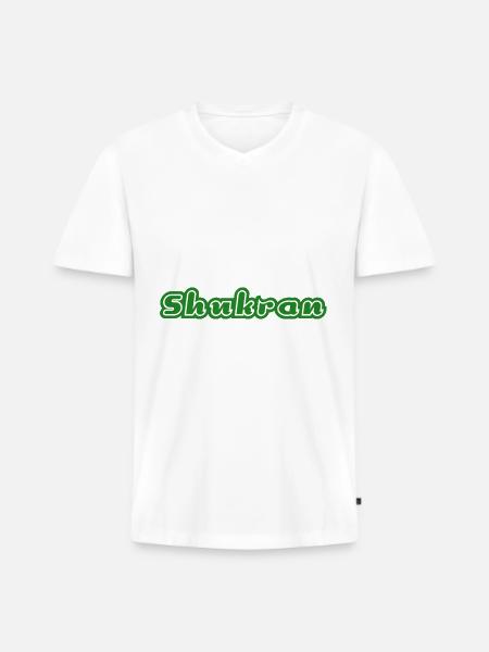 Shukran Danke Vielen Dank - Männer Premium Bio T-Shirt mit V-Ausschnitt - Weiß