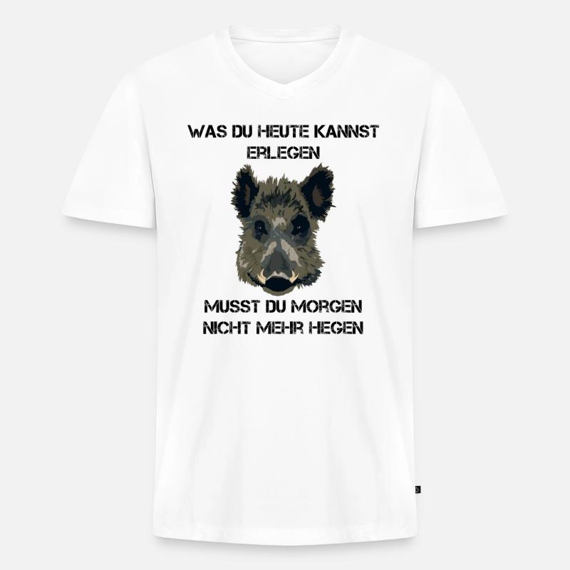 Jäger Wildschwein Jagd Geschenkidee - Männer Premium Bio T-Shirt mit V-Ausschnitt - Weiß