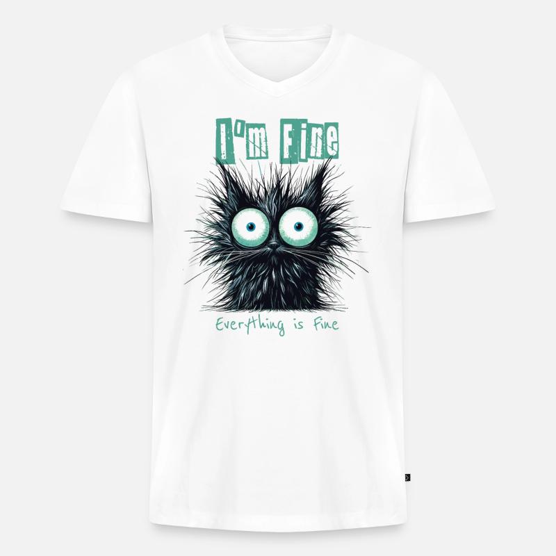 Zerzauste Katze I'm Fine Everything is Fine - Männer Premium Bio T-Shirt mit V-Ausschnitt - Weiß