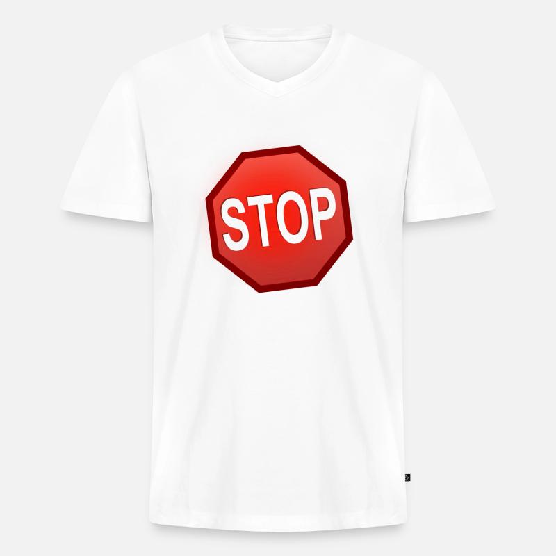 Stop Schild - Männer Premium Bio T-Shirt mit V-Ausschnitt - Weiß