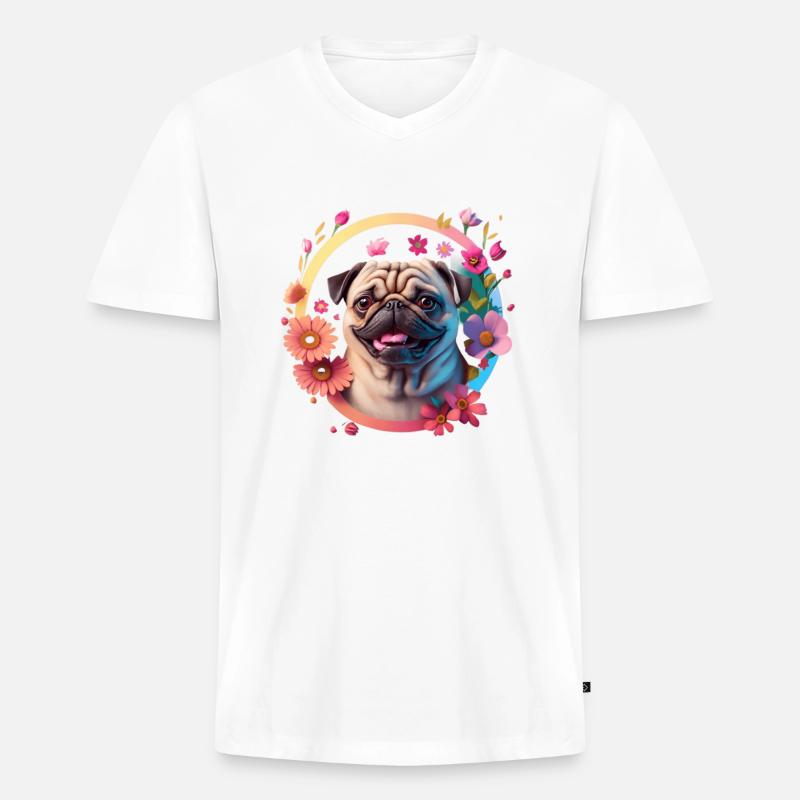 Mops Hund Hunderasse - Männer Premium Bio T-Shirt mit V-Ausschnitt - Weiß