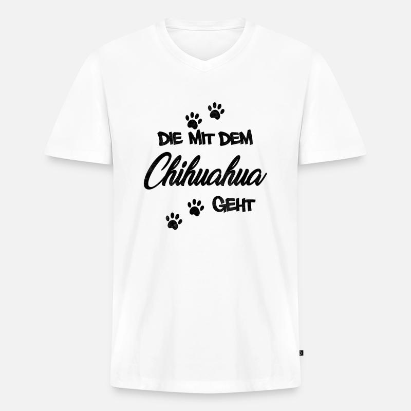 Die mit dem Chihuahua - Männer Premium Bio T-Shirt mit V-Ausschnitt - Weiß