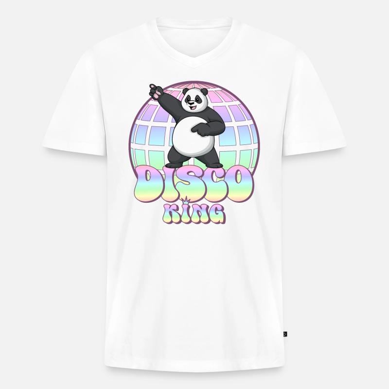 Discoking Panda anni ' 70 Disco Ball Disco King - Maglietta ecologica premium da uomo con scollo a V - bianco