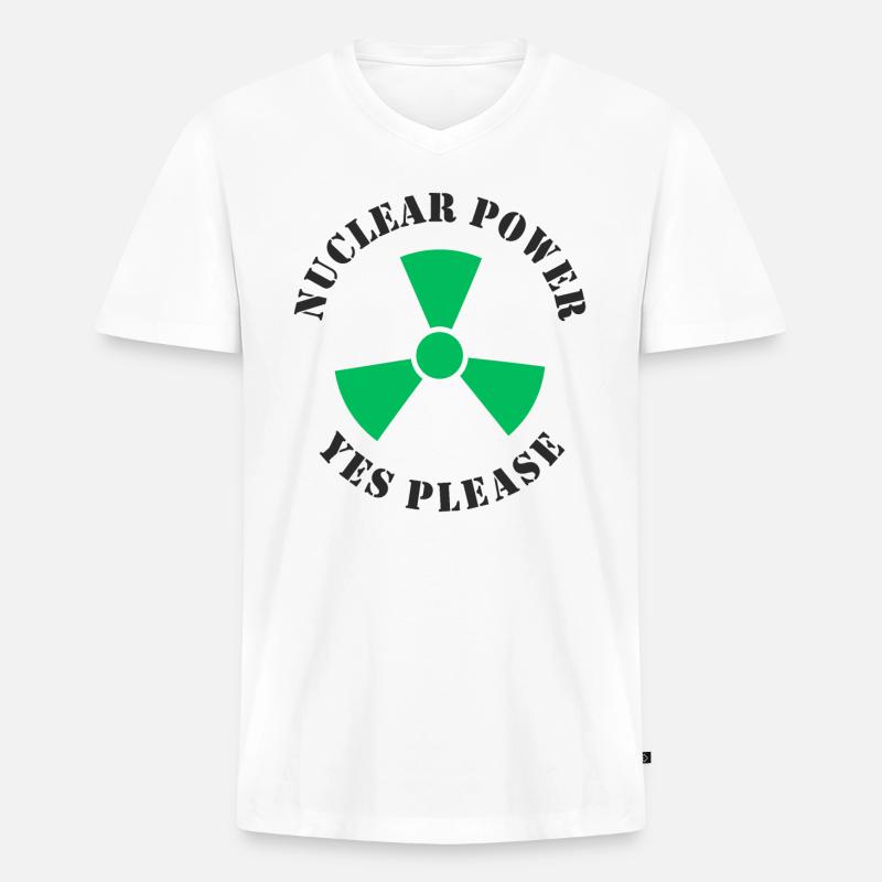 Atomkraft, Ja bitte, Kernenergie - Männer Premium Bio T-Shirt mit V-Ausschnitt - Weiß