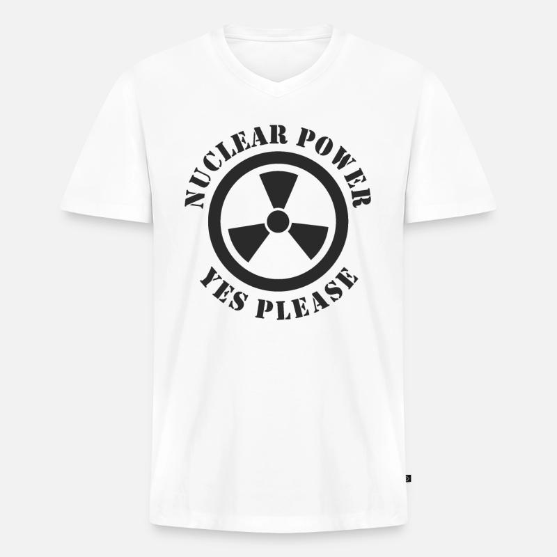 Atomkraft, Ja bitte, Kernenergie - Männer Premium Bio T-Shirt mit V-Ausschnitt - Weiß