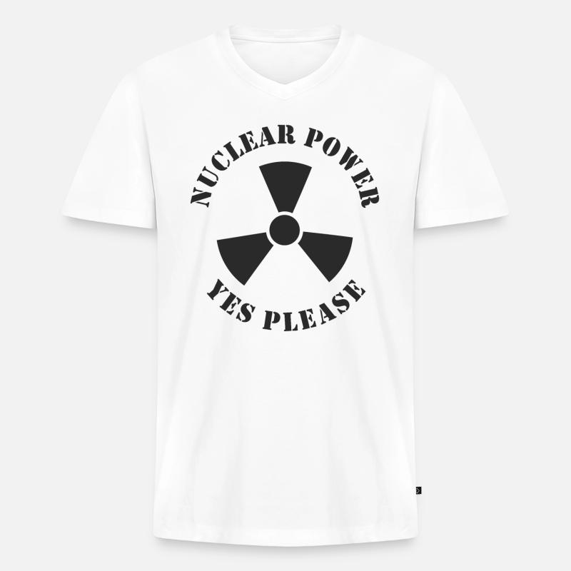Atomkraft, Ja bitte, Kernenergie - Männer Premium Bio T-Shirt mit V-Ausschnitt - Weiß