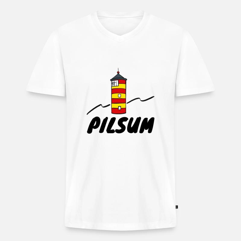Leuchtturm Pilsum - Männer Premium Bio T-Shirt mit V-Ausschnitt - Weiß