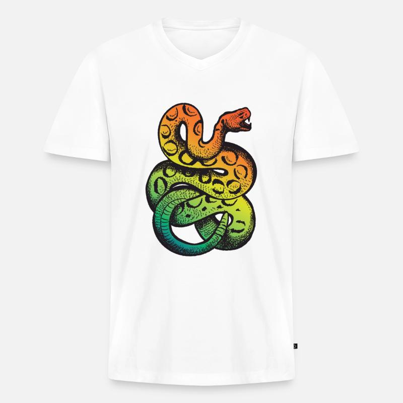 Regenbogen Klapperschlange - Männer Premium Bio T-Shirt mit V-Ausschnitt - Weiß