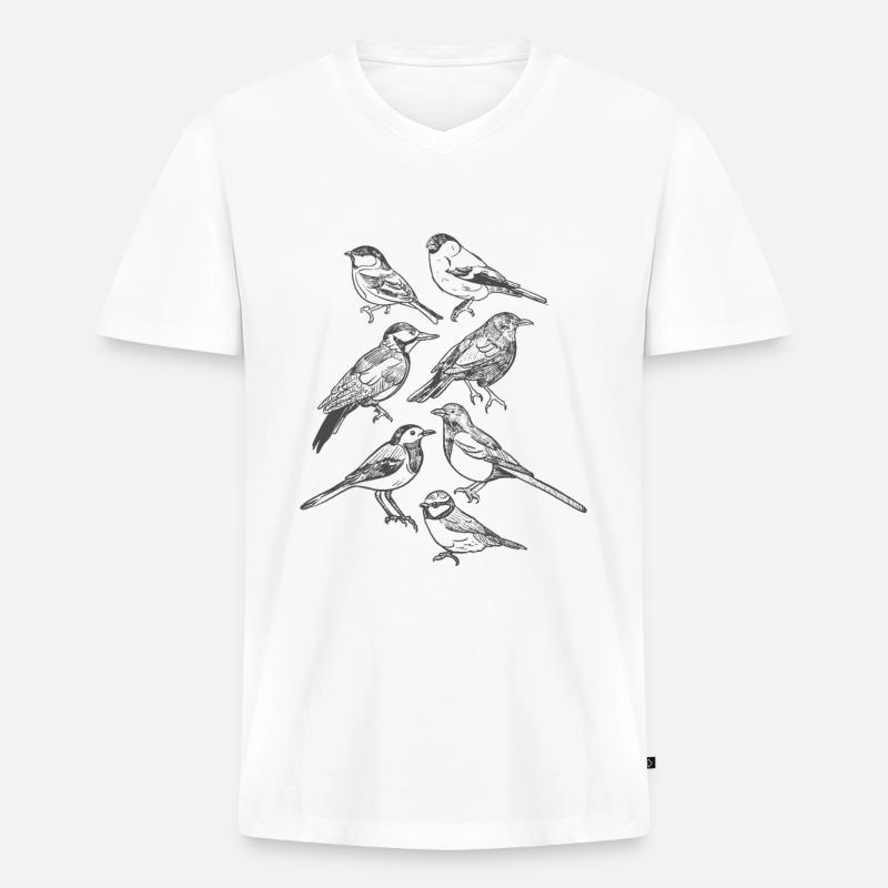 Vogel hand Gezeichnet Vögel - Männer Premium Bio T-Shirt mit V-Ausschnitt - Weiß