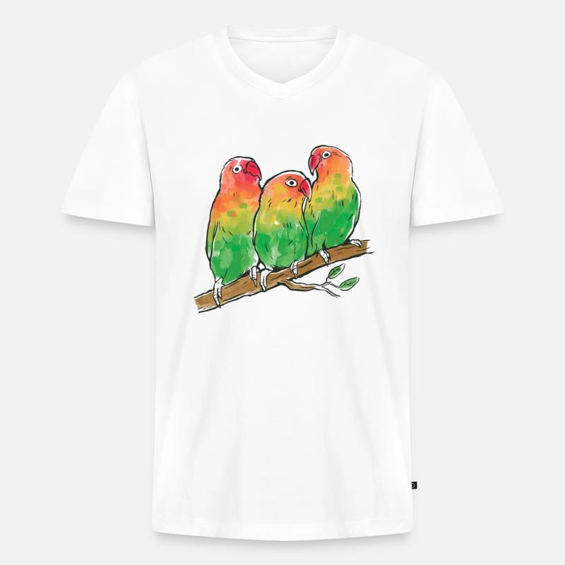 Aquarell Papageien - Männer Premium Bio T-Shirt mit V-Ausschnitt - Weiß