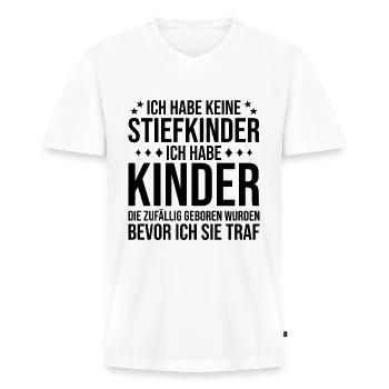 Herren Stiefvater Stiefkinder Kinder Spruch - Männer Premium Bio T-Shirt mit V-Ausschnitt - Weiß - Vorne - Nico (187cm)