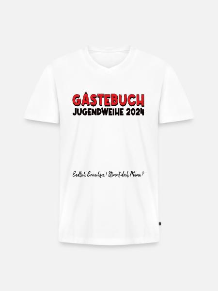 Jugendweihe 2024 Gästebuch - Männer Premium Bio T-Shirt mit V-Ausschnitt - Weiß