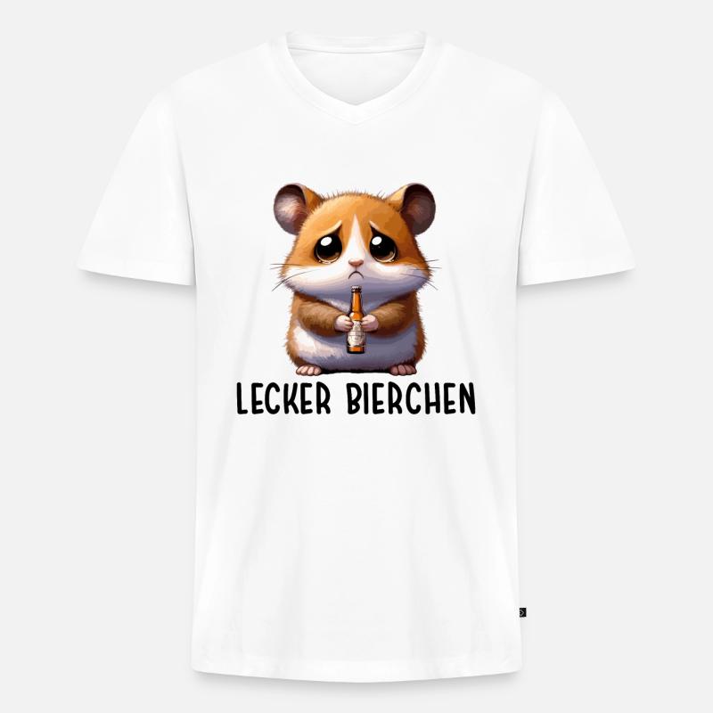 LECKER BIERCHEN Sad Hamster Meme - Männer Premium Bio T-Shirt mit V-Ausschnitt - Weiß
