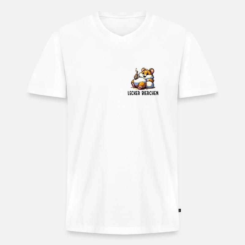 LECKER BIERCHEN Sad Hamster Meme - Männer Premium Bio T-Shirt mit V-Ausschnitt - Weiß