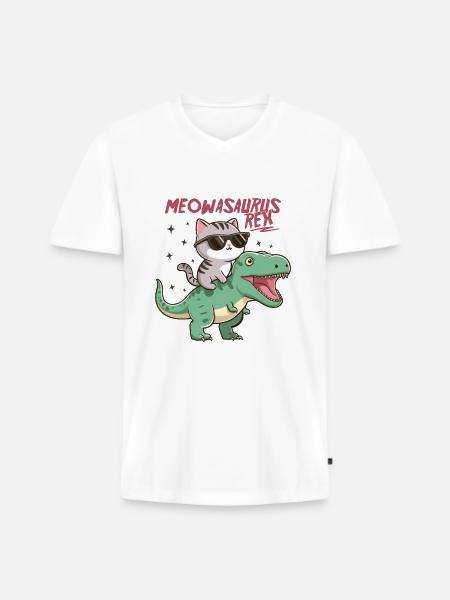 Cool kattunge på T-Rex Funny Dinosaur Trend - Ekologisk premium-T-shirt med V-ringning herr - vit