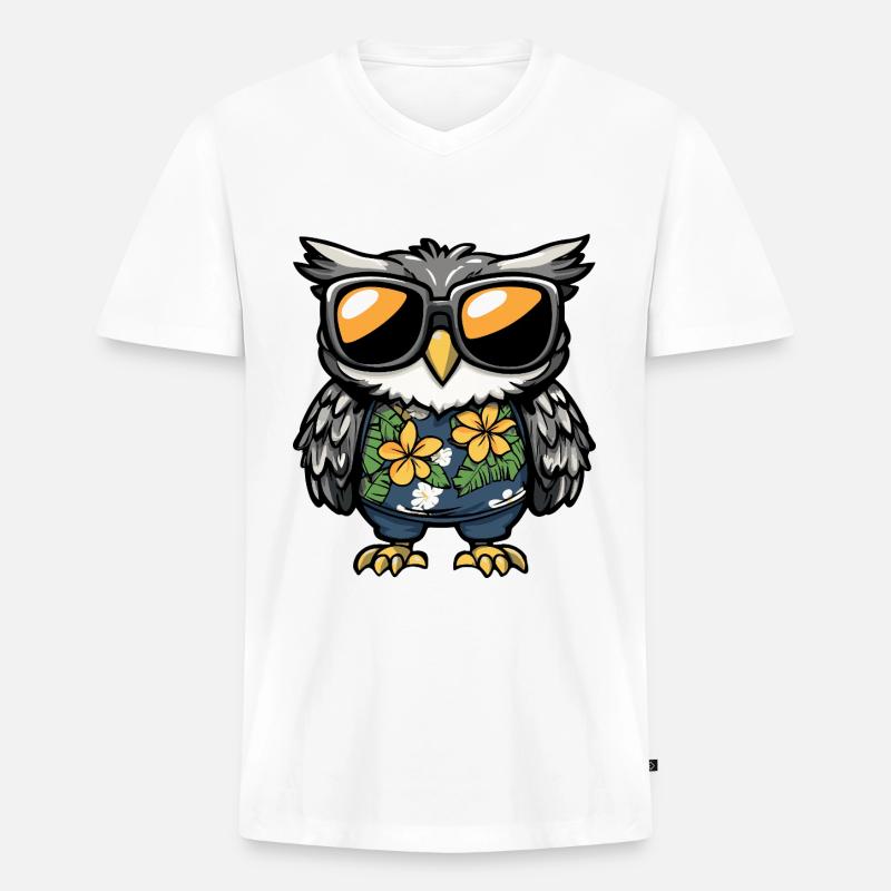 Eule Comic Lustig Sommer - Männer Premium Bio T-Shirt mit V-Ausschnitt - Weiß