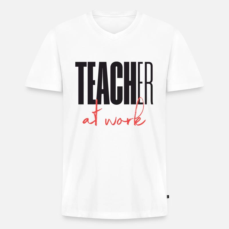Teacher at work - Männer Premium Bio T-Shirt mit V-Ausschnitt - Weiß