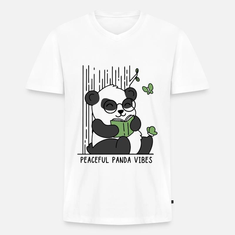 Friedliche Panda-Vibes - Männer Premium Bio T-Shirt mit V-Ausschnitt - Weiß
