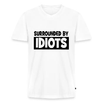 Surrounded by idiots - Men's Premium Organic T-shirt with V-neck - white - Front - Nico (187cm)