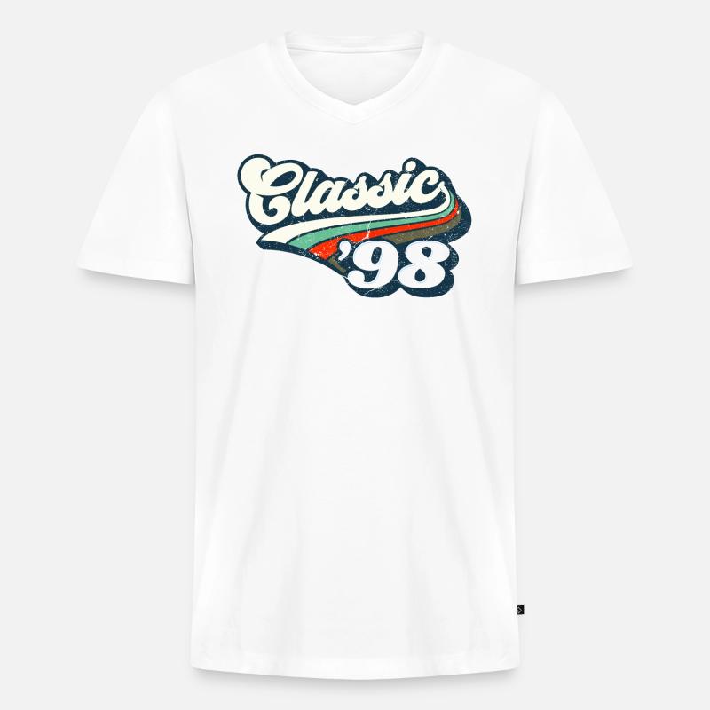 Classic `98 - Männer Premium Bio T-Shirt mit V-Ausschnitt - Weiß