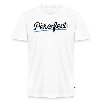 Je Suis Père-fect - T-shirt encolure en V Premium bio Homme - blanc - Devant - Nico (187cm)