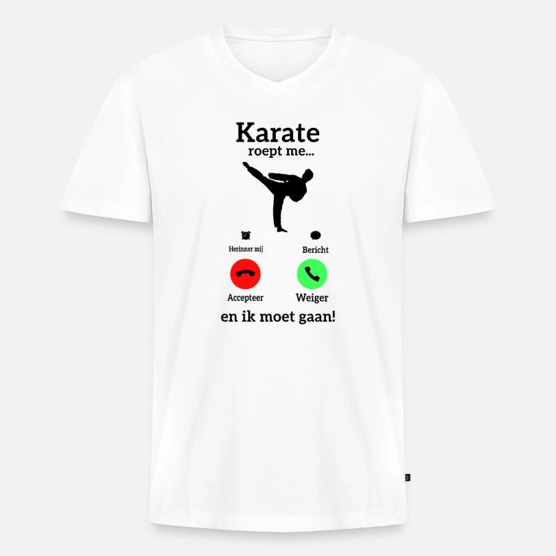 Karate Roept Me - Männer Premium Bio T-Shirt mit V-Ausschnitt - Weiß