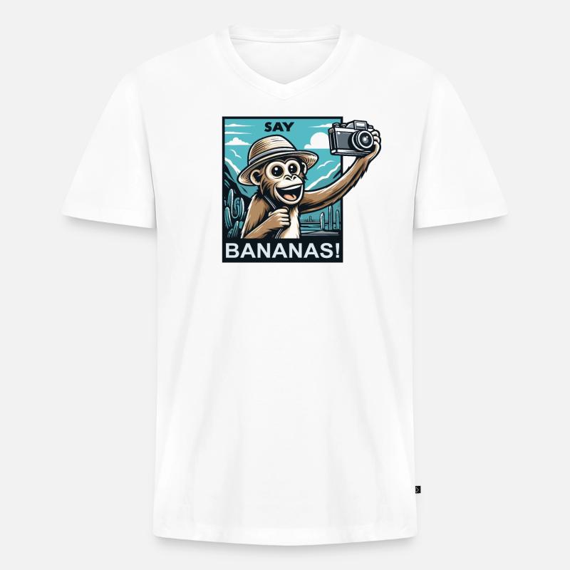 Der Affe als Tourist - Männer Premium Bio T-Shirt mit V-Ausschnitt - Weiß