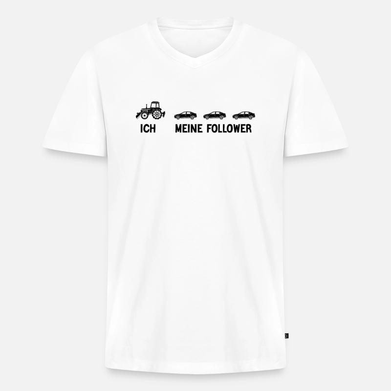 Grüne Lachender Bauer Traktor - Männer Premium Bio T-Shirt mit V-Ausschnitt - Weiß