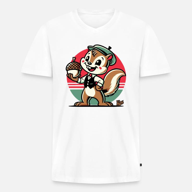 Eichhörnchen mit Haselnuss - Männer Premium Bio T-Shirt mit V-Ausschnitt - Weiß