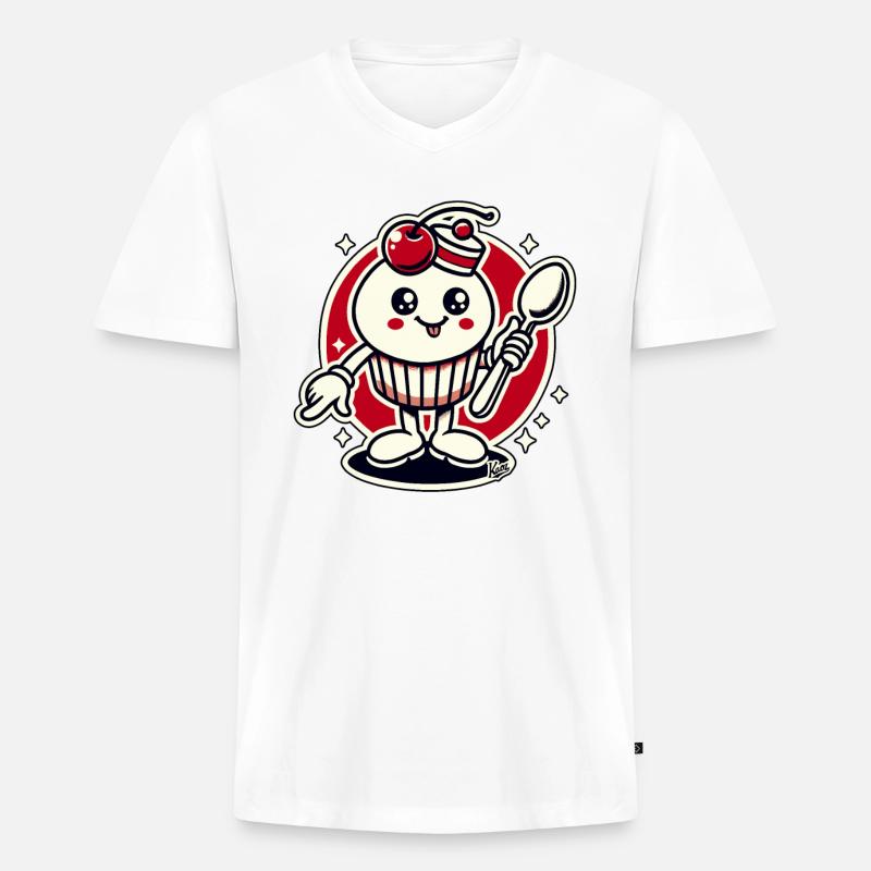 Cupcake-Kirsch-Löffel-Typ - Männer Premium Bio T-Shirt mit V-Ausschnitt - Weiß