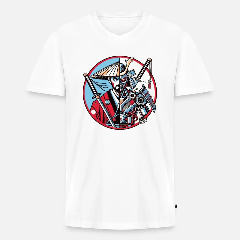 Samurai-Ronin oder Mecha-Shogun - Männer Premium Bio T-Shirt mit V-Ausschnitt - Weiß