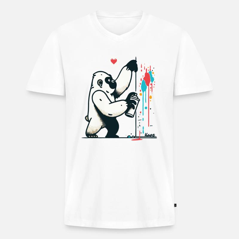 Graffiti-Gorilla mit Spraydose - Männer Premium Bio T-Shirt mit V-Ausschnitt - Weiß