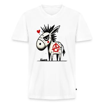 Rebelle et drôle : Anarchy Punk Donkeys - T-shirt encolure en V Premium bio Homme - blanc - Devant - Nico (187cm)
