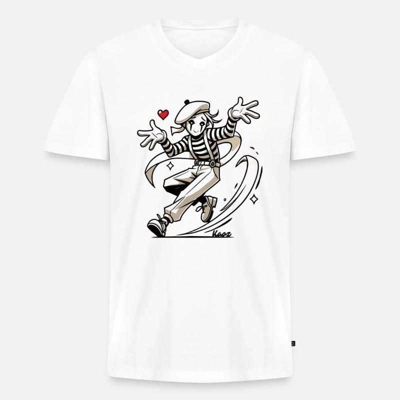 Französischer Pantomime im Japan-Comic-Stil - Männer Premium Bio T-Shirt mit V-Ausschnitt - Weiß