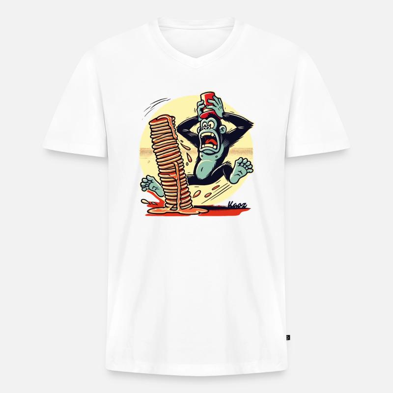 Pancake-Affe – Chaos mit Sirup - Männer Premium Bio T-Shirt mit V-Ausschnitt - Weiß
