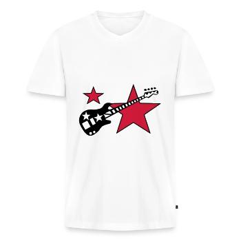 Basse E Basse Musicien 2 - T-shirt encolure en V Premium bio Homme - blanc - Devant - Nico (187cm)