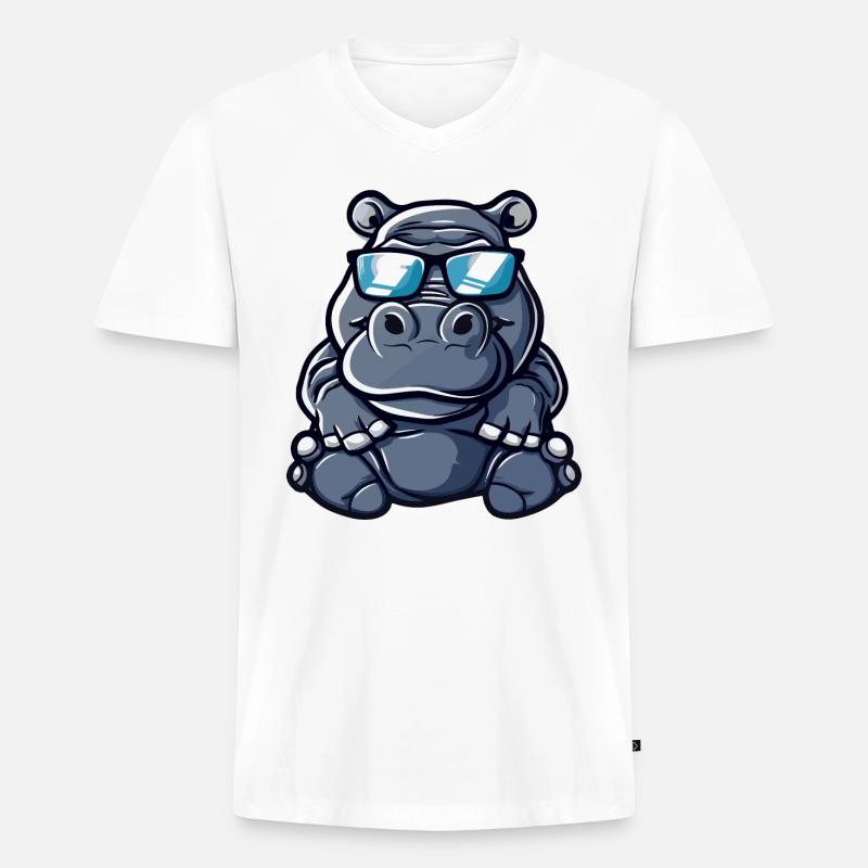 Nilpferd Cool Comic - Männer Premium Bio T-Shirt mit V-Ausschnitt - Weiß