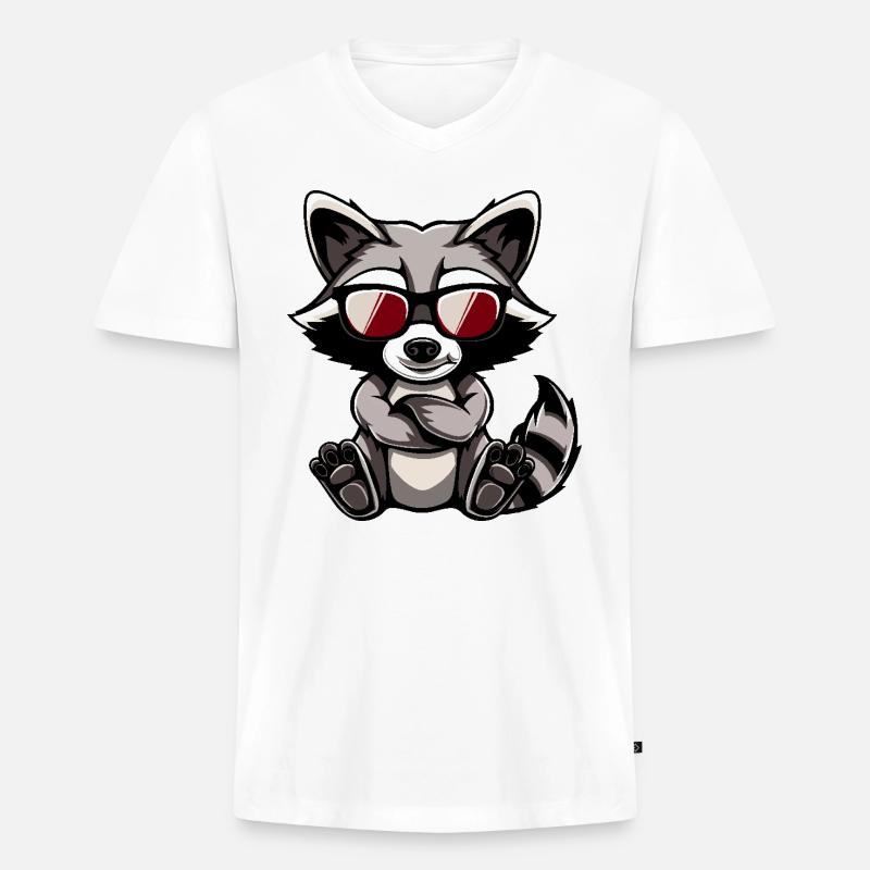 Waschbär Cool Comic - Männer Premium Bio T-Shirt mit V-Ausschnitt - Weiß