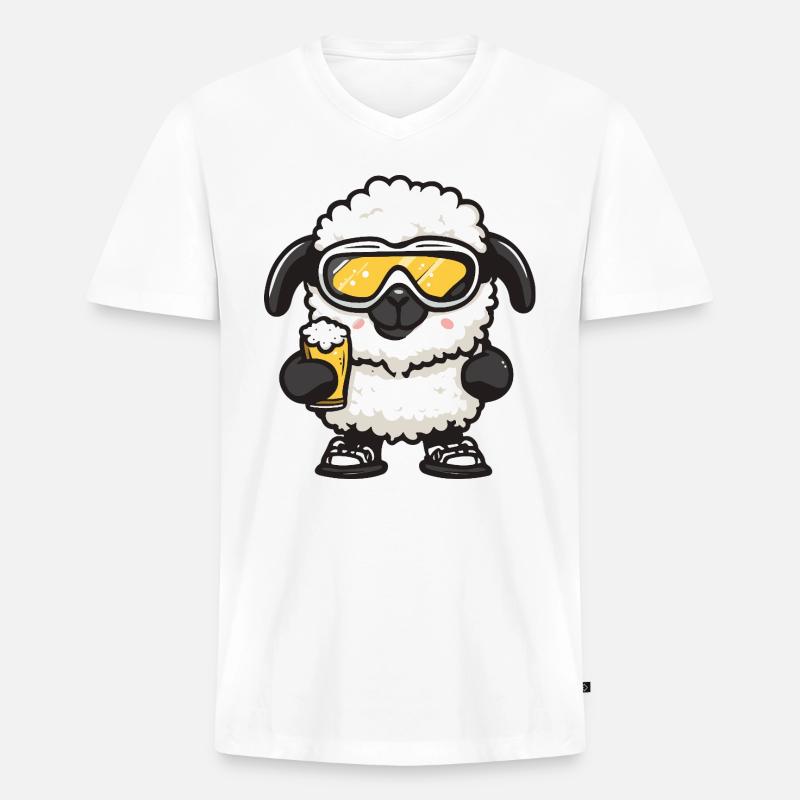 Schaf Apres Ski Bier Comic - Männer Premium Bio T-Shirt mit V-Ausschnitt - Weiß