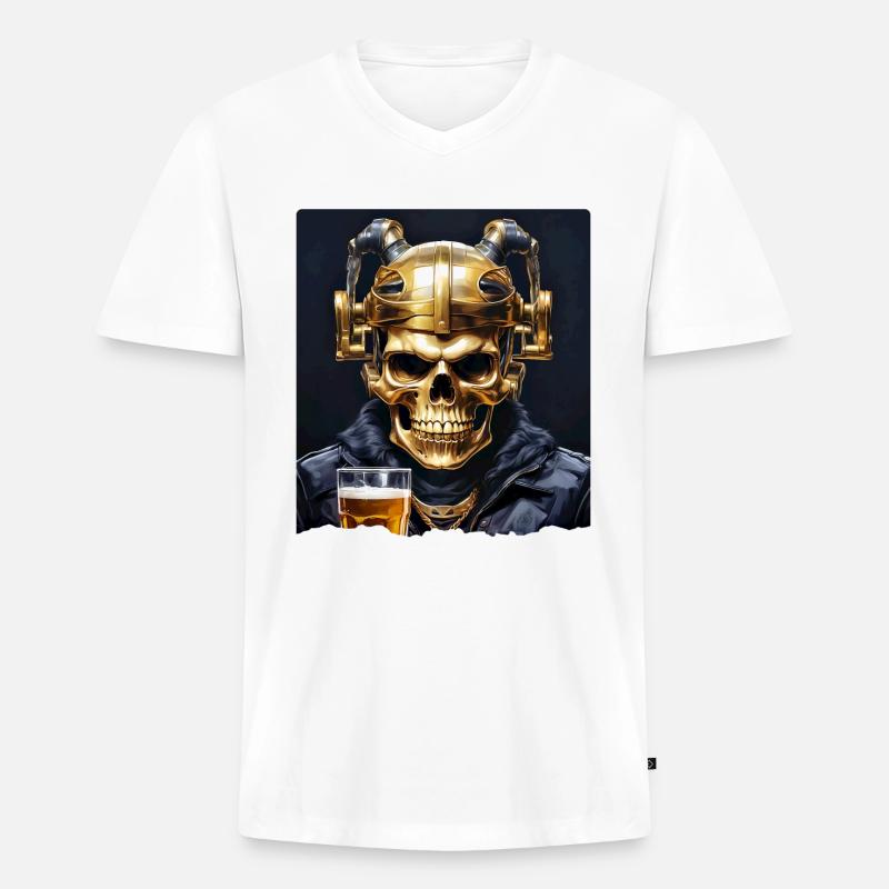 Bier Skull 0.9 - Männer Premium Bio T-Shirt mit V-Ausschnitt - Weiß