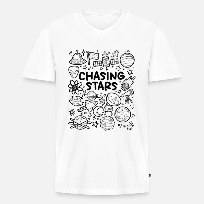 Den Sternen hinterher - Männer Premium Bio T-Shirt mit V-Ausschnitt - Weiß