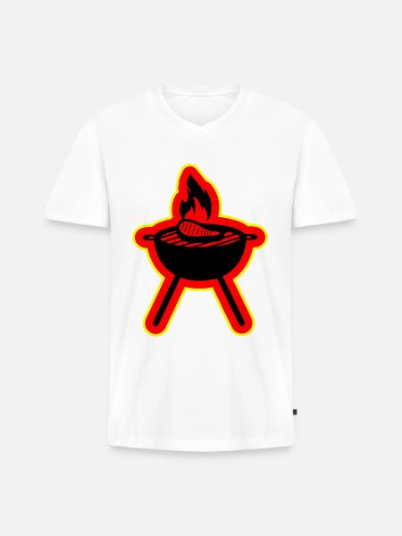 Steak Grill - Männer Premium Bio T-Shirt mit V-Ausschnitt - Weiß