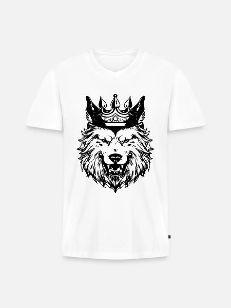 Wolf Crown Head King - Men's Premium Organic T-shirt with V-neck - white